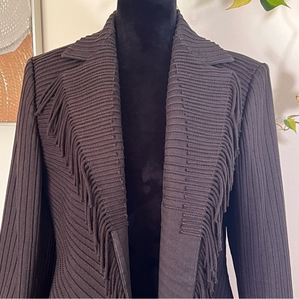 Vintage Company by Ellen Tracy Women’s Black Fringed Jacket/Blazer Size 12 - Picture 2 of 9